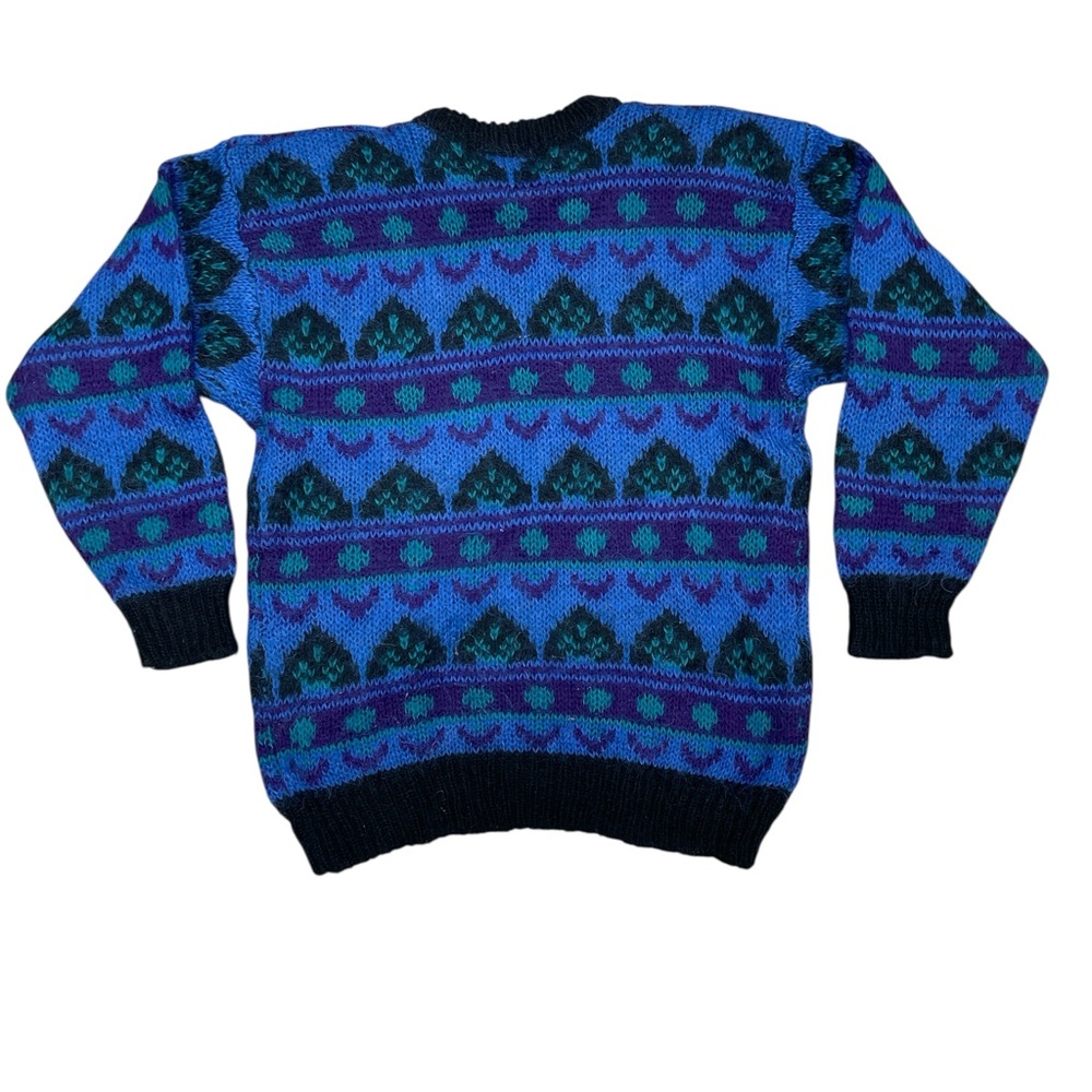 Epogee Vintage Blue and Black Patterned Sweater with Shoulder Pads - Picture 2 of 4